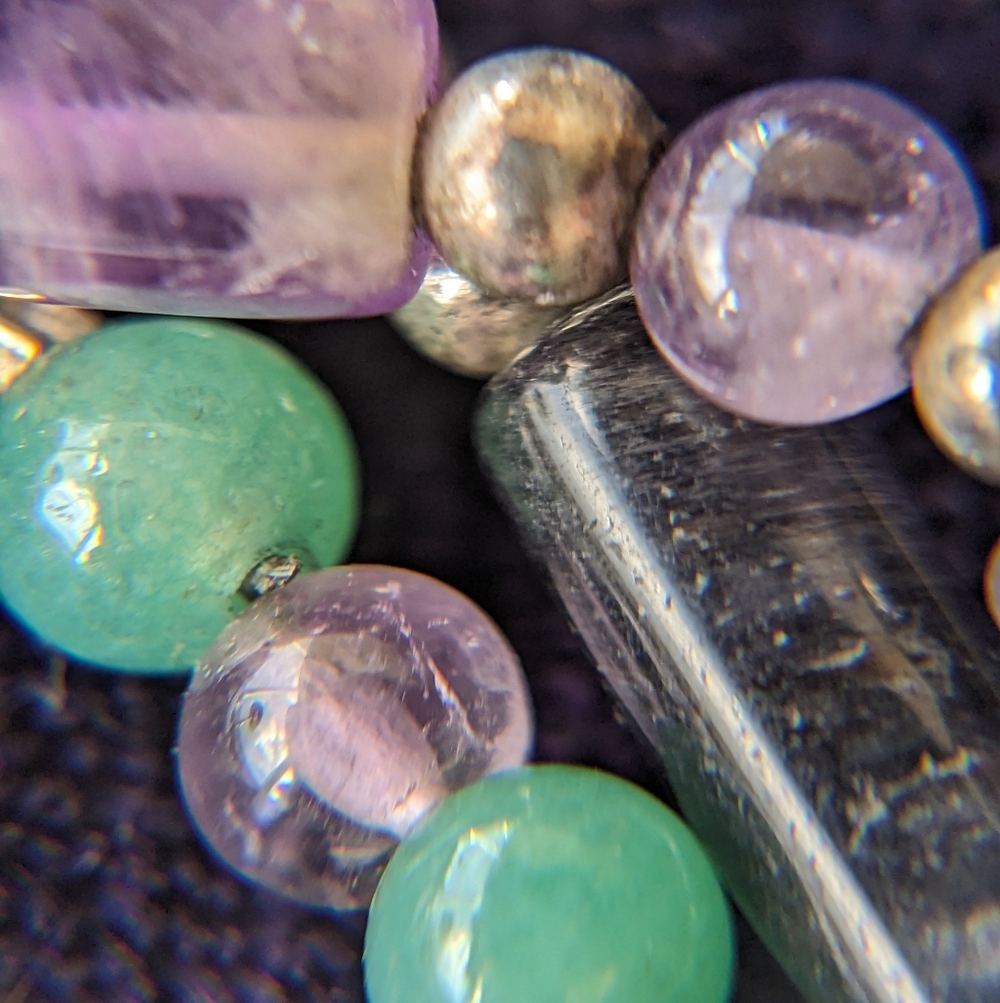 Vintage Necklace With Natural Jade, Amethyst And Tourmaline Gemstones - Picture 6 of 8